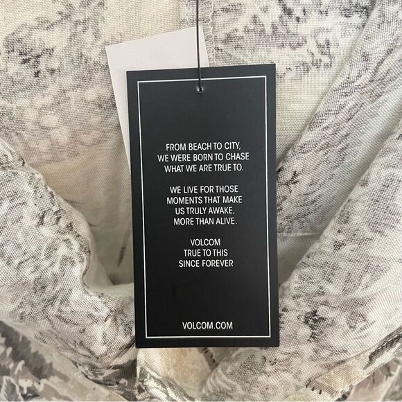 Volcom Gray & White Tropical Palm Tree Vacay Me Sleeveless Mini Dress XL NEW - Picture 12 of 13